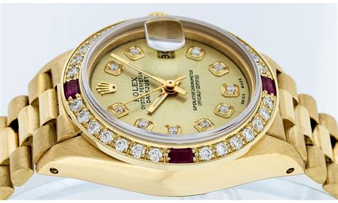 ladies rolex used pres diamond ruby bezel|ladies presidential diamond bezel rolex watch.